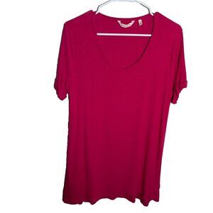 Soft Surroundings Blouse Women's Medium Pink Round Neck Ribbed Short Sleeve Top
